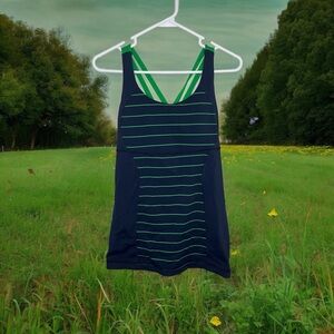 Lululemon Athletica Navy and Green Striped Tank Top